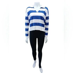 Feelhoo LS Knit Top Navy And White Striped Collared Size  XS